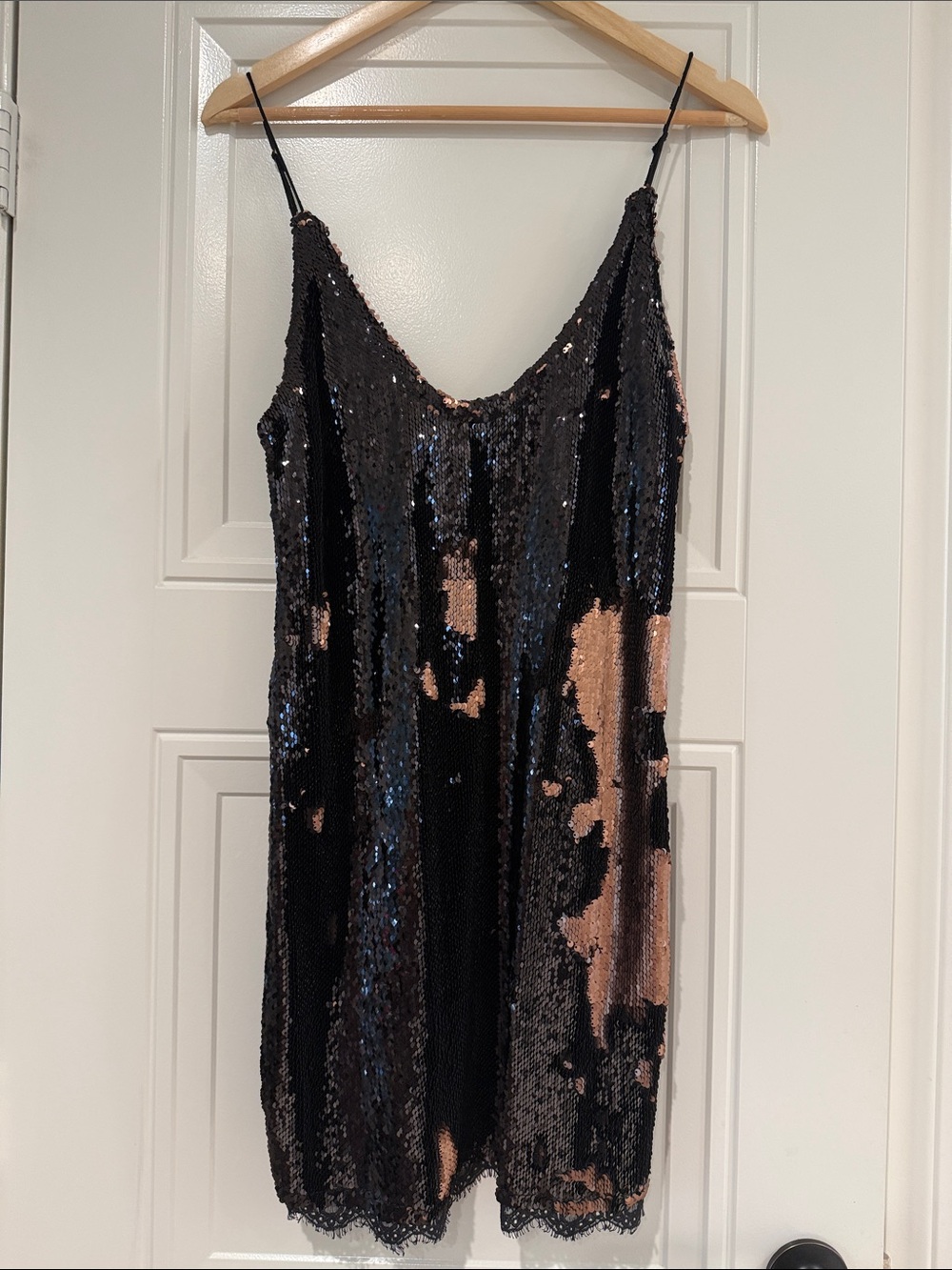 Free People Black & Rose Gold Sequin Mini Slip Dress